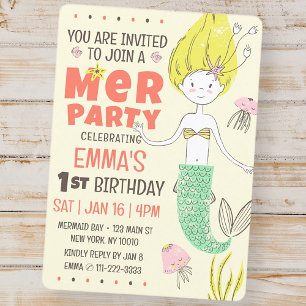Cute Modern Mermaid Kid's Birthday Party Invitation