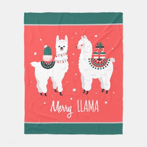 Cute Modern Merry Christmas Holidays Llama Winter Fleece Blanket