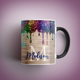 Cute modern Metalic Glitter Drips monogram Coffee Mug
