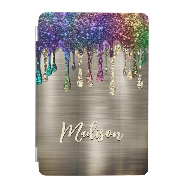 Cute modern Metalic Glitter Drips monogram iPad Mini Cover (Front)