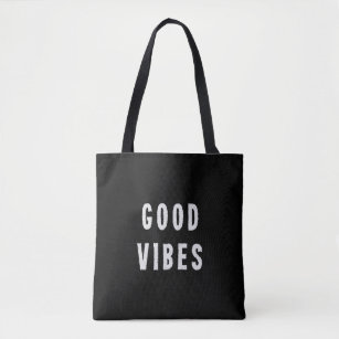 Cute Modern Minimal Black and White Good Vibes Tote Bag