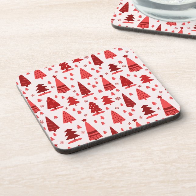 Cute Modern Minimalist Christmas Tree Forest Beverage Coaster (Left Side)