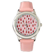 Cute Modern Minimalist Christmas Tree Forest Red