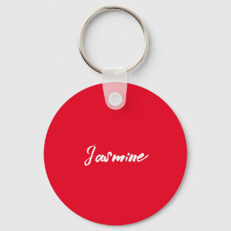 Cute Modern Minimalist Red White Calligraphy Name Keychain