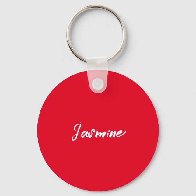 Cute Modern Minimalist Red White Calligraphy Name Keychain (Front)