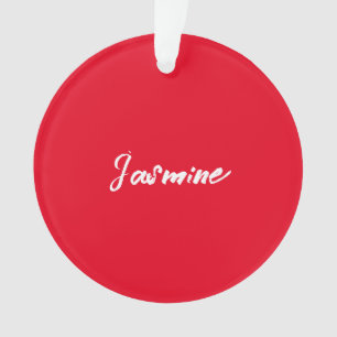 Cute Modern Minimalist Red White Calligraphy Name Ornament