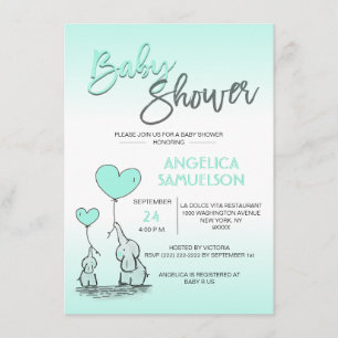 Cute Modern MINT Mommy Elephant & Baby Shower Invitation