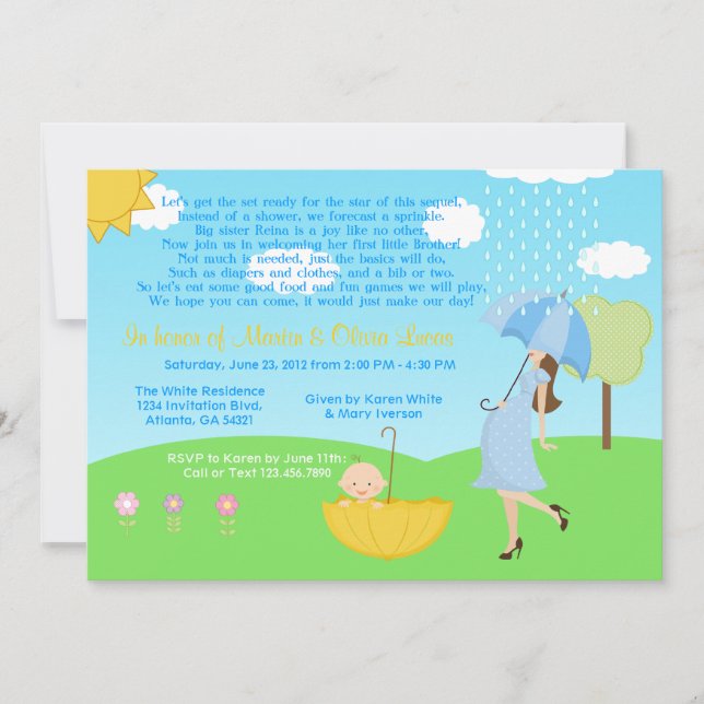 Cute Modern Mom and Baby Boy Baby Sprinkle Invitation (Front)