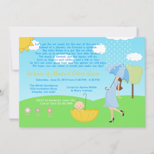 Cute Modern Mom and Baby Boy Baby Sprinkle Personalized Announcement