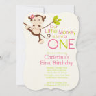 Cute Modern Monkey 1st Birthday Party Invitations