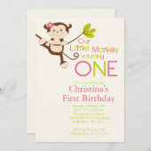 Cute Modern Monkey 1st Birthday Party Invitations (Front/Back)