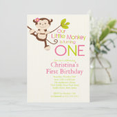 Cute Modern Monkey 1st Birthday Party Invitations (Standing Front)
