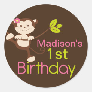 Cute Modern Monkey Birthday Party Stickers