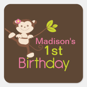 Cute Modern Monkey Birthday Party Stickers