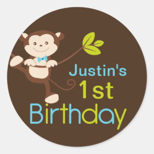Cute Modern Monkey Birthday Party Stickers