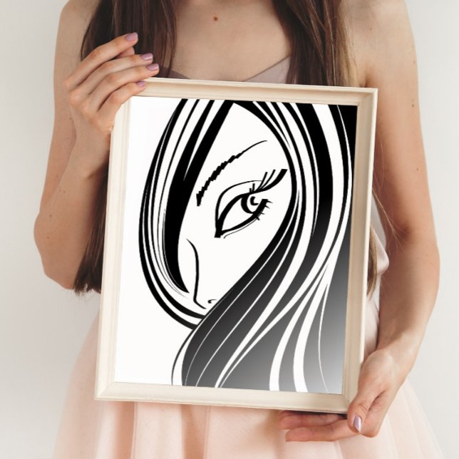 Cute Modern Monochrome Woman Face Lineart  Drawing Poster (Creator Uploaded)