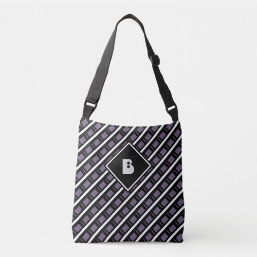 Cute Modern Monogram Initial Pattern Black Purple Crossbody Bag