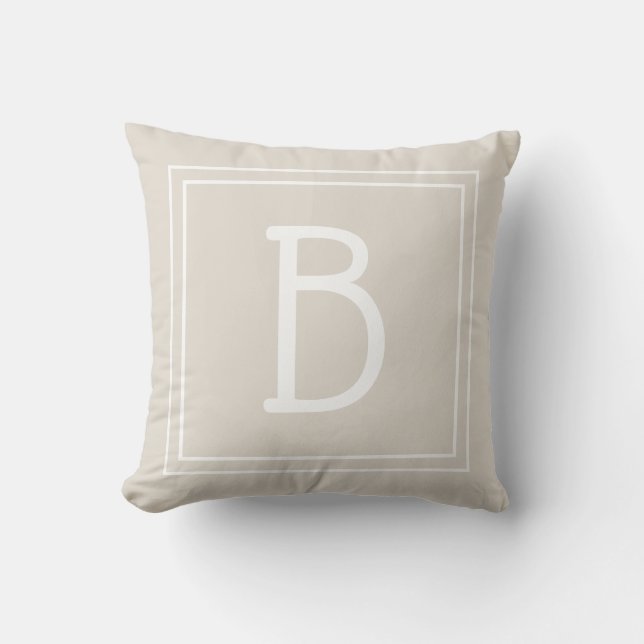 Cute Modern Monogram Initial Square Rustic Tan Throw Pillow (Front)