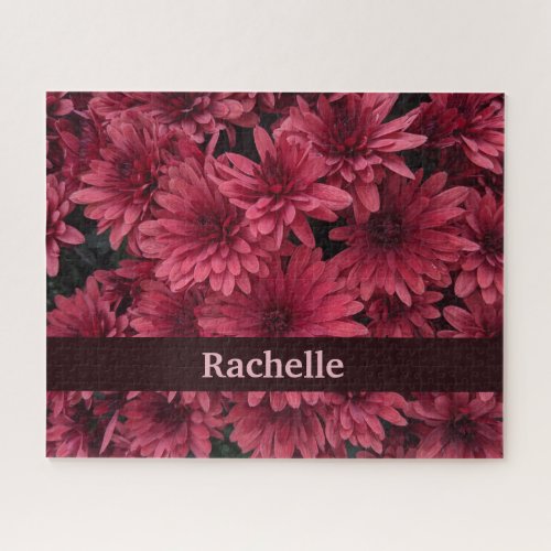 Cute Modern Monogrammed Floral Flower Pink Red Jigsaw Puzzle