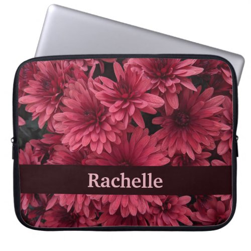 Cute Modern Monogrammed Floral Flower Pink Red Laptop Sleeve