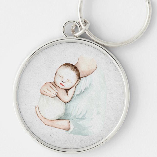 Cute Modern Mother & Baby Doula Midwife Watercolor Keychain (Front)