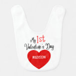 Cute Modern My 1st Valentine&#39;s Day With Name Baby Bib at Zazzle