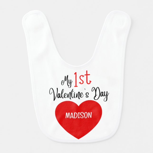 Cute Modern My 1st Valentine's Day with Name Baby Bib (Front)