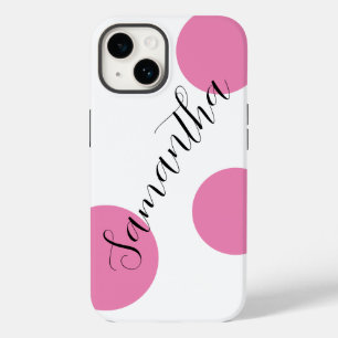 Cute Modern Name Large Pink Polka Dots Case-Mate iPhone 14 Case