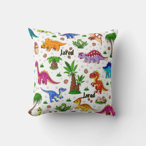 Cute Modern Name Pattern Dinosaur Nursery Decor Throw Pillow