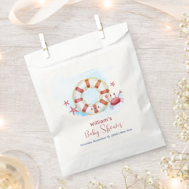 Cute Modern Nautical Crab Starfish Baby Shower  Favor Bag (Clipped)