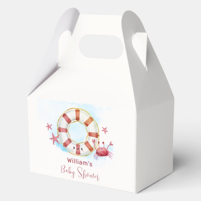Cute Modern Nautical Crab Starfish Baby Shower  Favor Boxes (Front)