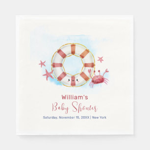 Cute Modern Nautical Crab Starfish Baby Shower  Napkins