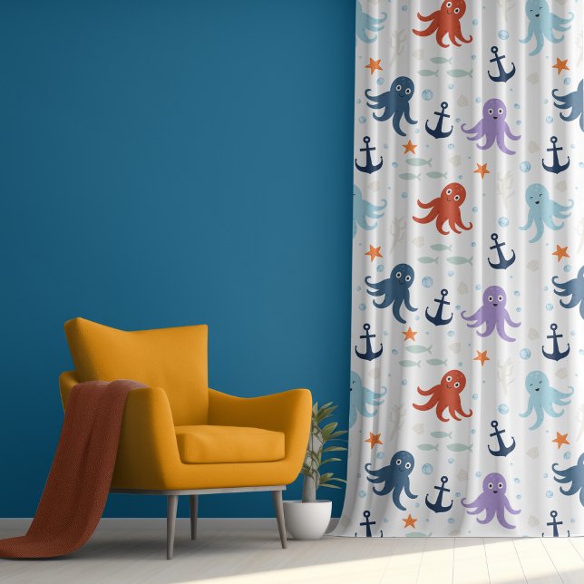 Cute Modern Nautical Octopus Fish Sea Kids Pattern Blackout Curtains (Creator Uploaded)