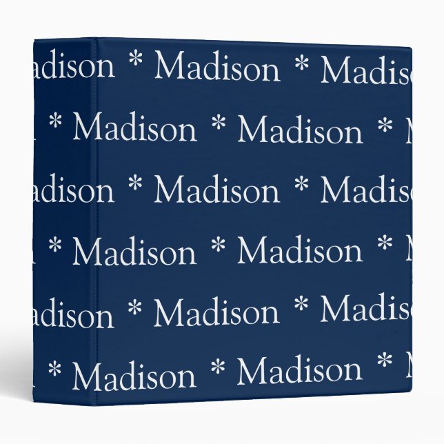 Cute modern navy blue white custom name pattern 3 ring binder (Front/Spine)