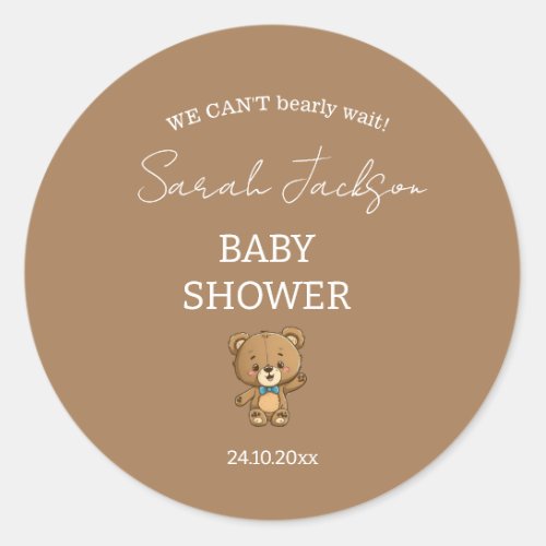 Cute Modern Neutral Teddy Bear Baby Shower Classic Round Sticker