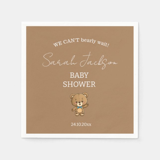 Cute Modern Neutral Teddy Bear Baby Shower Napkins (Front)