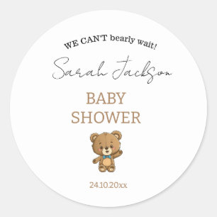 Cute Modern Neutral White Teddy Bear Baby Shower Classic Round Sticker