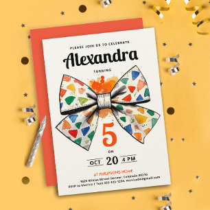 Cute Modern Orange Colorful Bow Party Watercolor Invitation