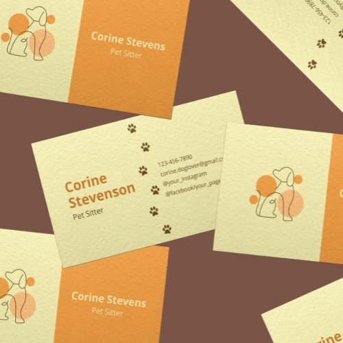 Cute Modern Orange Pet Sitting Dog Walking Business Card