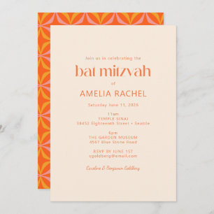 Cute Modern Orange Retro Typography Bat Mitzvah Invitation