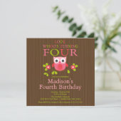 Cute Modern Owl 4th Birthday Party Invitations (Standing Front)