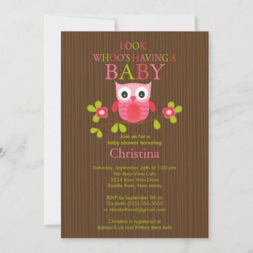 Cute Modern Owl Baby Shower Invitations
