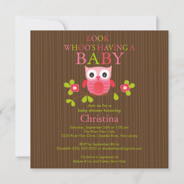 Cute Modern Owl Baby Shower Invitations (Front)