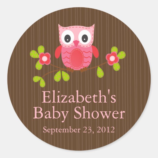 Cute Modern Owl Baby Shower Square Sticker (Front)