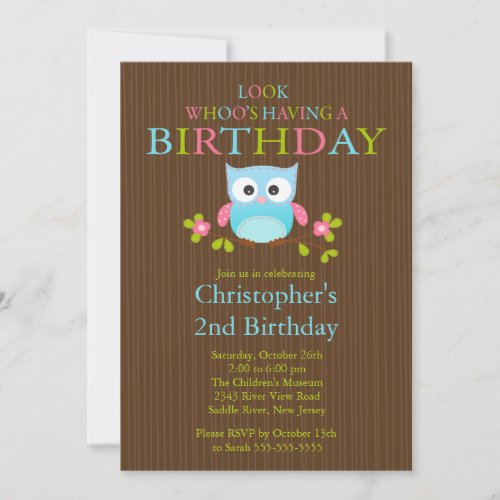 Cute Modern Owl Birthday Party Invitations