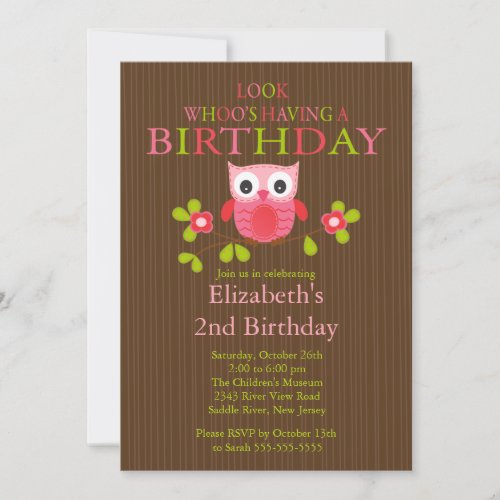 Cute Modern Owl Birthday Party Invitations