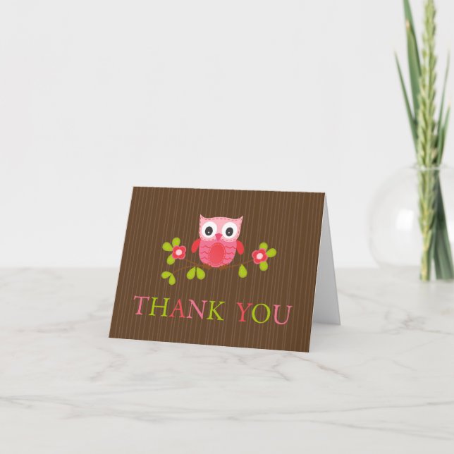 Cute Modern Owl Birthday Party Thank You Card (Front)