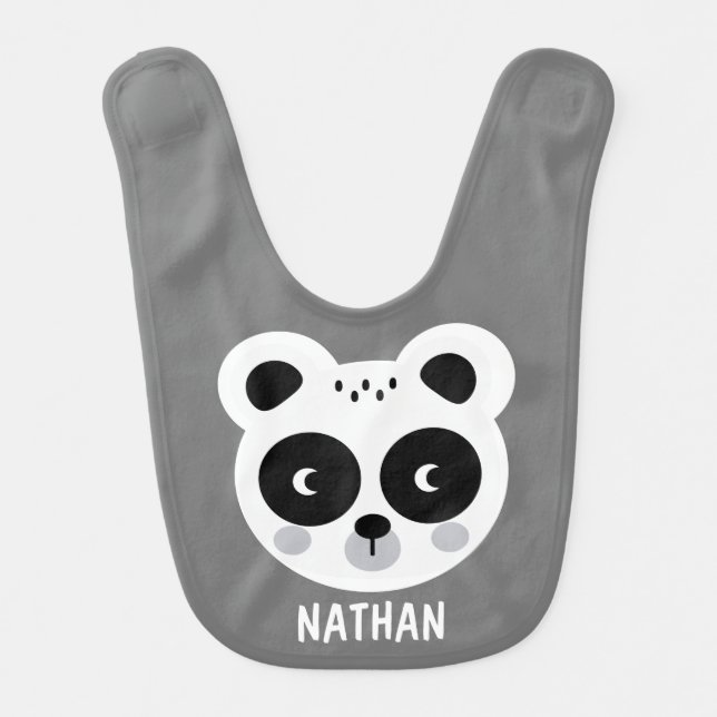 Cute Modern Panda Face Personalised Baby Bib (Front)