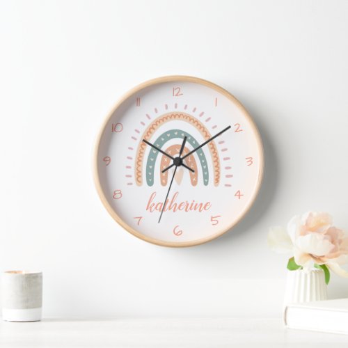 Cute Modern Pastel Boho Rainbow Clock