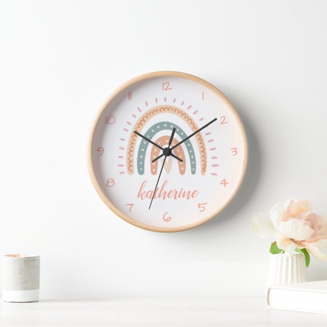Cute Modern Pastel Boho Rainbow Clock (Home)